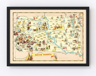 South Dakota Map 1935, Vintage South Dakota Map, Old South Dakota Art, Wall Art Gift for South Dakota History Lovers Retro Decor