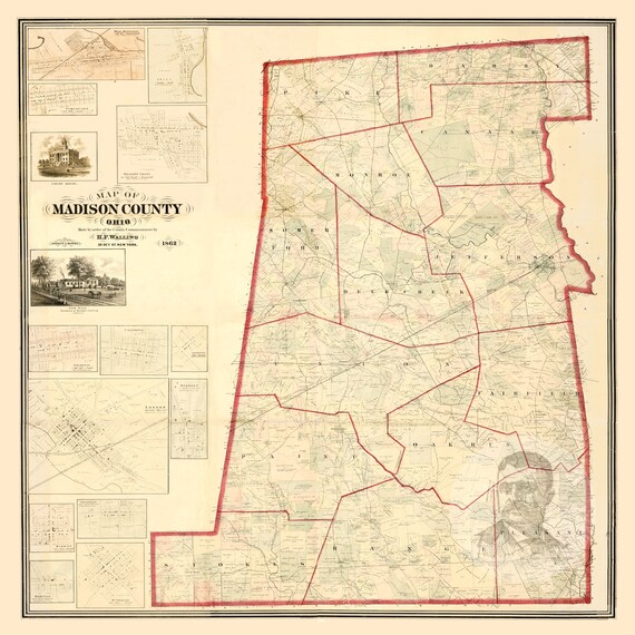 Madison County Ohio Map Madison County Ohio Vintage Map From 1862 Old County Map | Etsy India