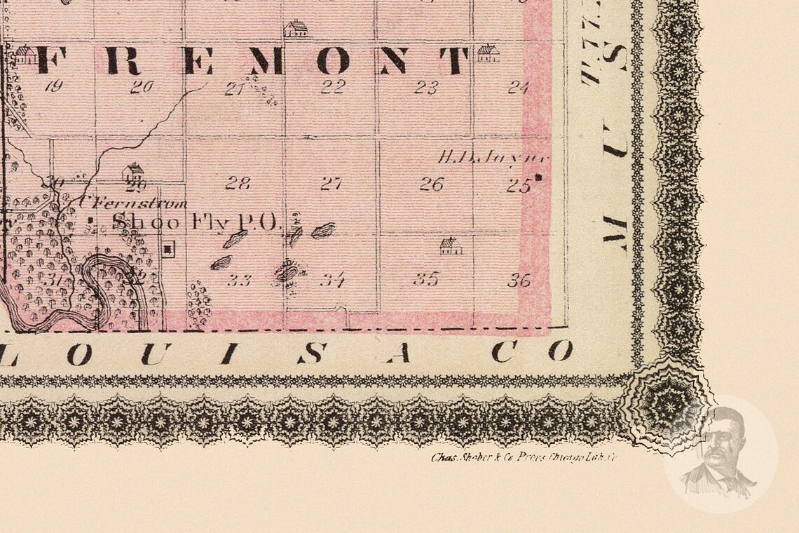 Vintage Johnson County IA Map 1875 Old Iowa Map Historical Etsy