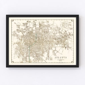 Atlanta Map 1931 - Old Map of Atlanta Georgia Art Vintage Print Framed Canvas Portrait History Genealogy Farmhouse Décor