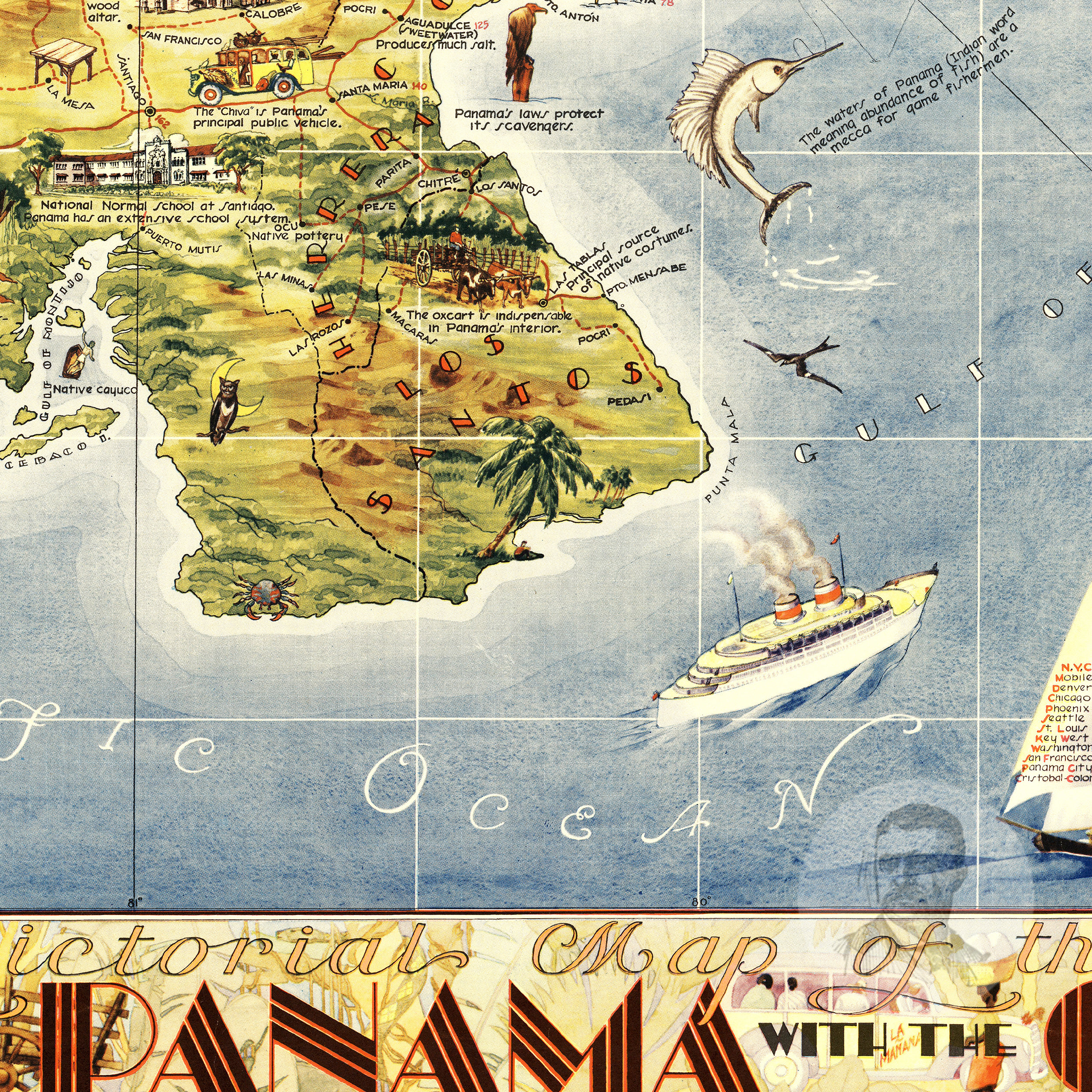 Panama Map Art - Vintage Print From 1939 - Old Panama Art - Framed