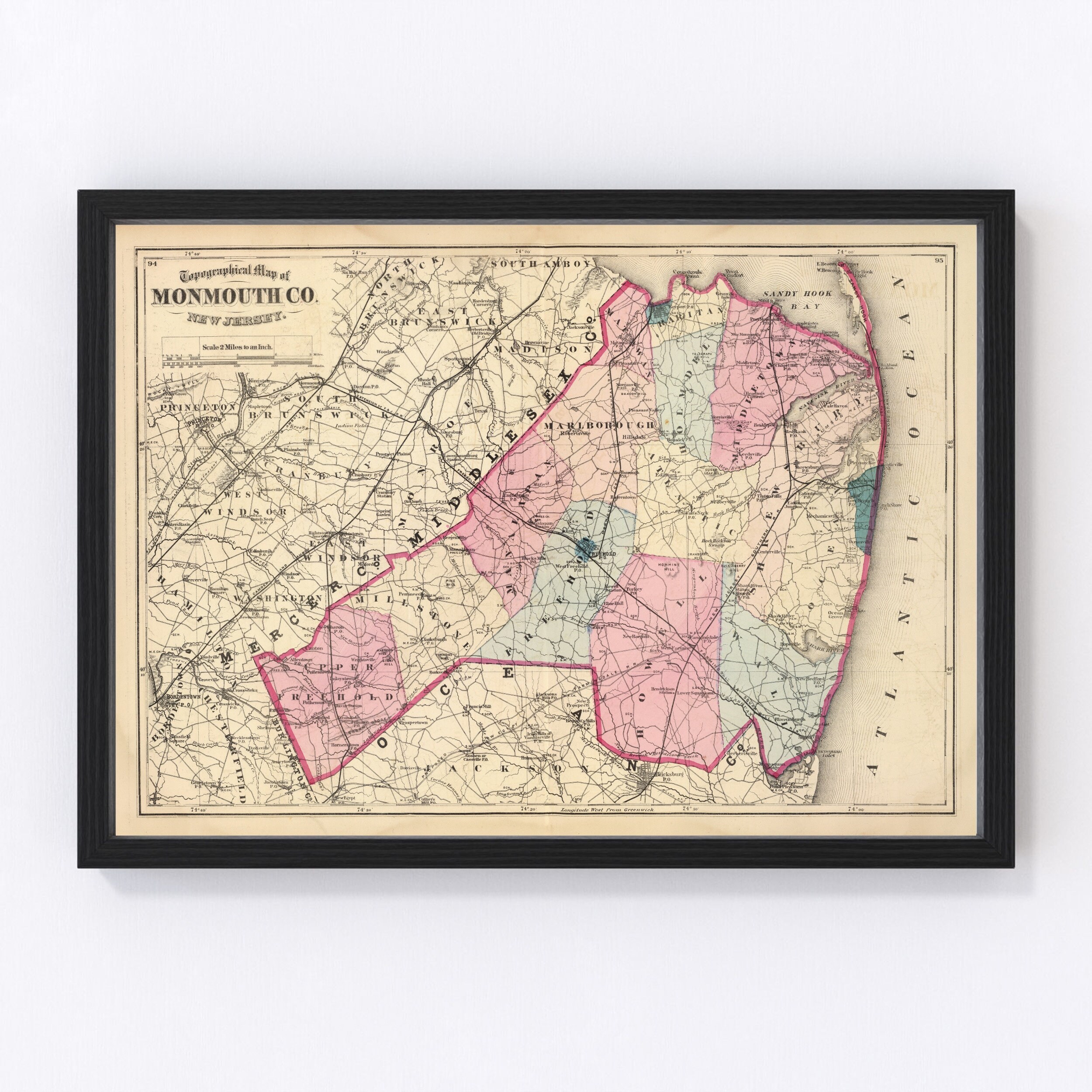 Map Of Monmouth County Nj Monmouth County New Jersey Vintage Map From 1872 Old County | Etsy Nederland