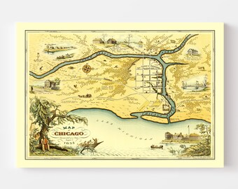 Carte Ancienne De Chicago, IL 1933 – Vintage Chicago Illinois Art – Prête à Encadrer