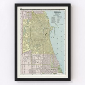 Chicago Map 1889, Vintage Chicago Map, Old Chicago Illinois Art, Wall Art Gift for Chicago History Lovers Retro Decor