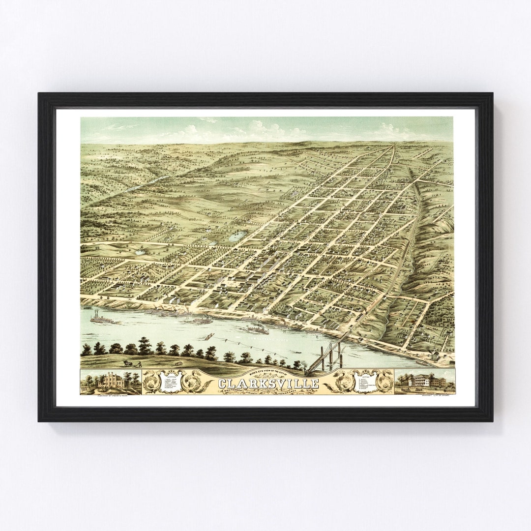 Clarksville Map 1870 Old Map of Clarksville Tennessee Art Vintage Print ...