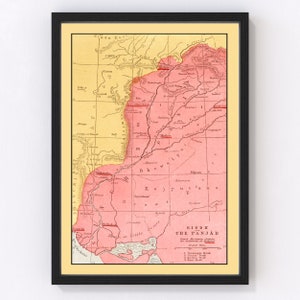 Punjab Map 1862, Vintage Punjab Map, Old Punjab Art, Wall Art Gift for Punjab History Lovers Retro Decor