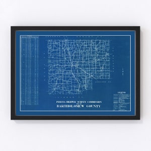 Bartholomew County Map 1936, Vintage Bartholomew County Map, Old Bartholomew County Indiana Art, Wall Art Gift for Bartholomew County Histor