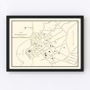 Honolulu Map 1893, Vintage Honolulu Map, Old Honolulu Hawaii Art, Wall Art Gift for Honolulu History Lovers Retro Decor