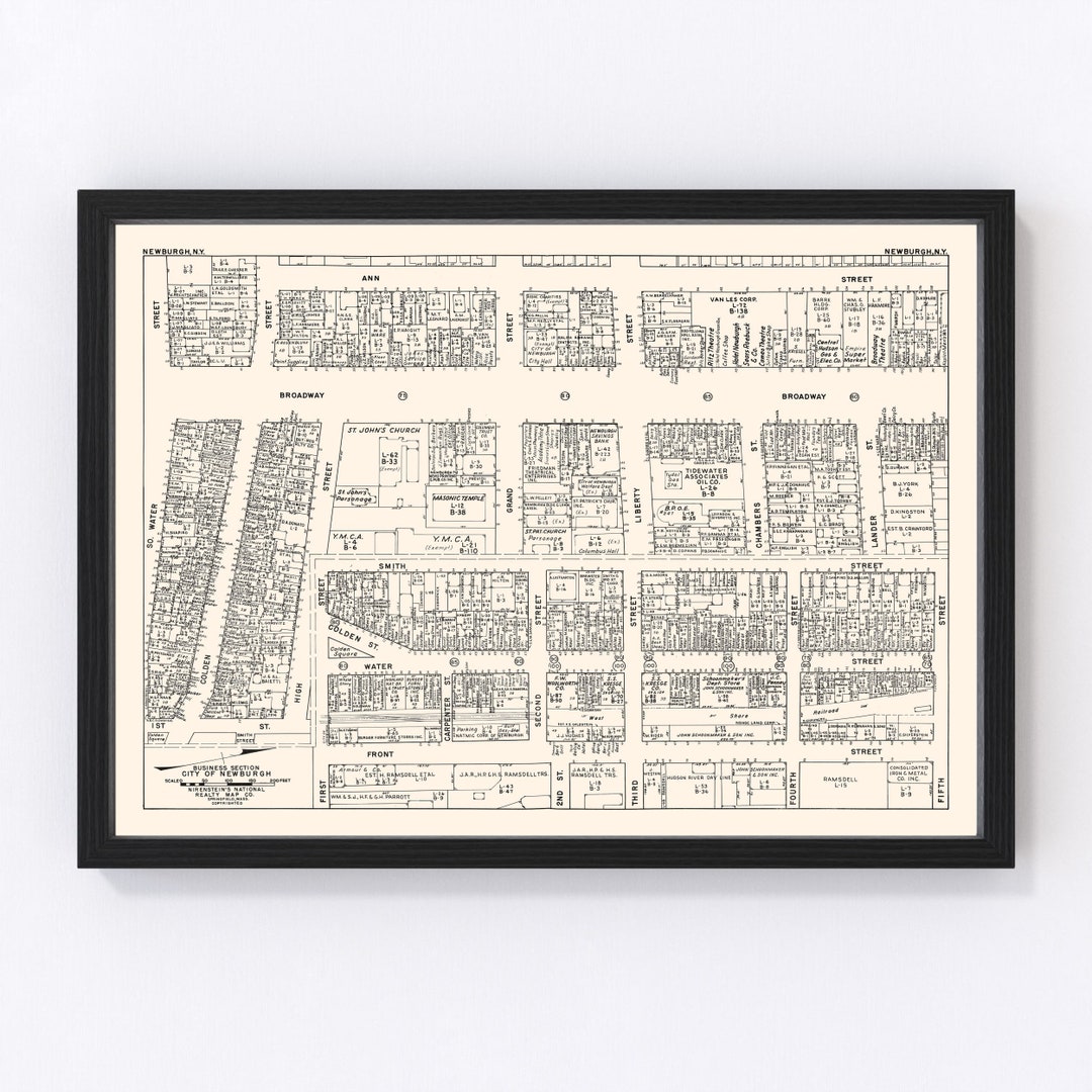 Newburgh Map 1947 Old Map of Newburgh Business Section New York Art