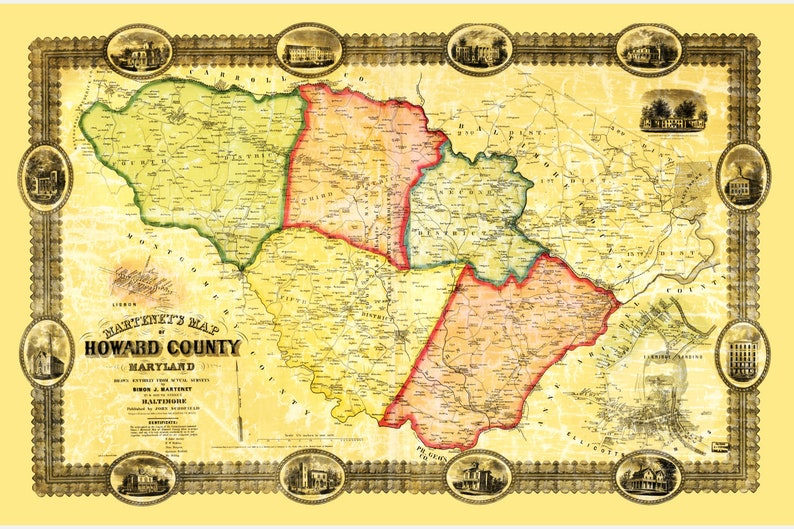 Vintage Howard County Map 1860 Old Map of Howard County Etsy