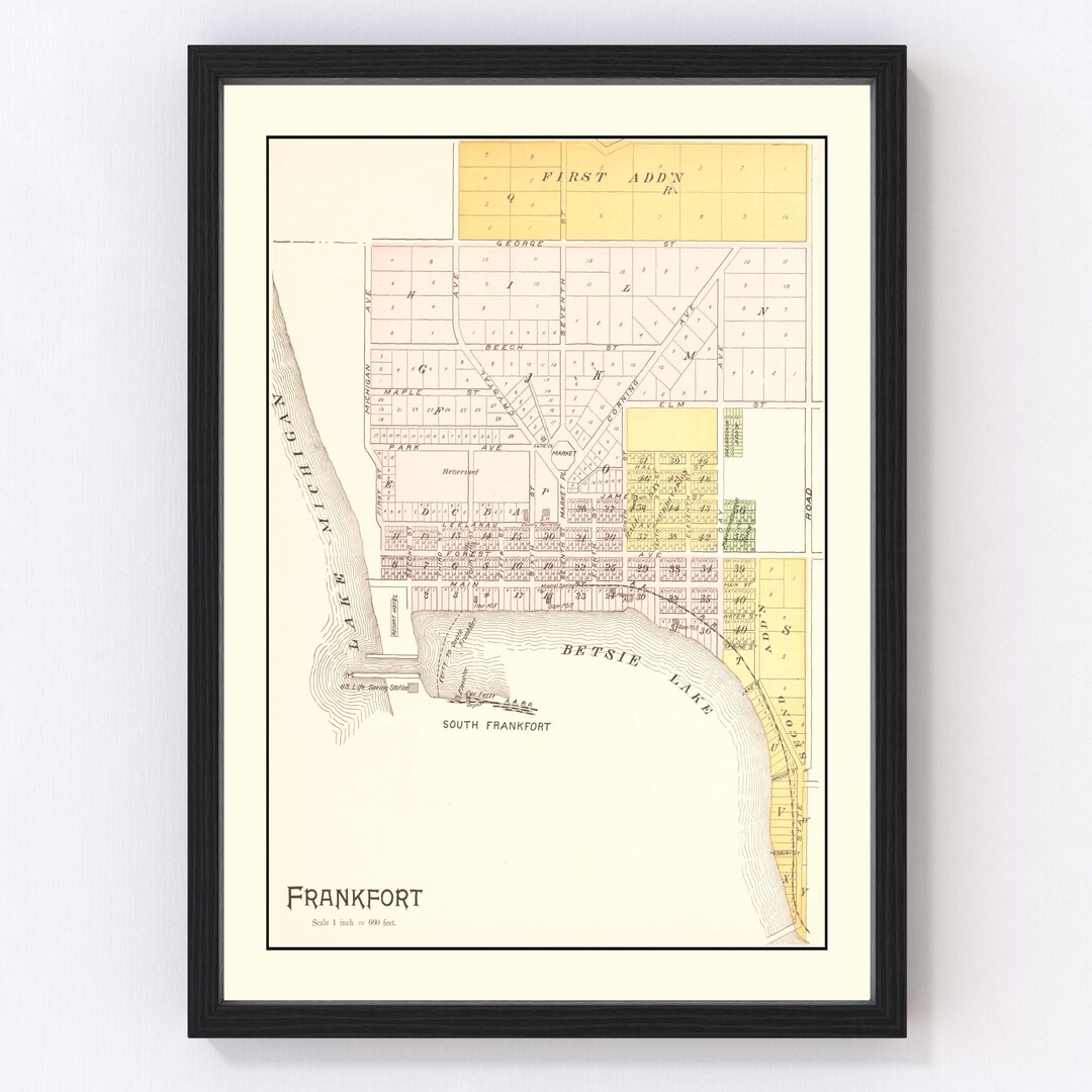 Frankfort Map 1901, Vintage Frankfort Map, Old Frankfort Michigan Art