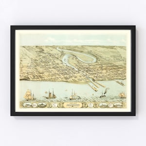 Manitowac Map 1868, Vintage Manitowac Map, Old Manitowac Wisconsin Art, Wall Art Gift for Manitowac History Lovers Retro Decor