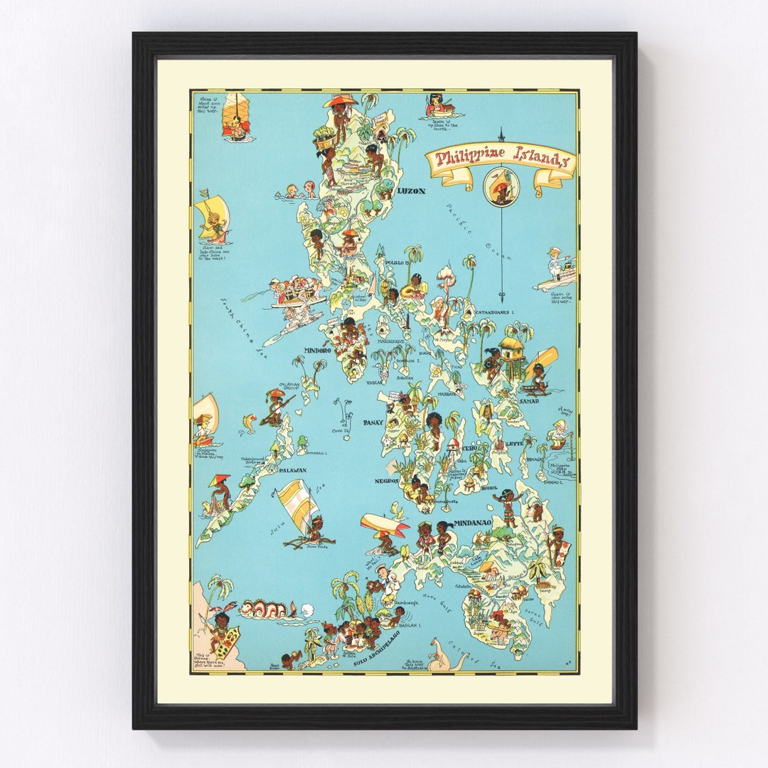 Philippines Map 1935 Old Map of Philippines Art Print Framed Wall Art ...
