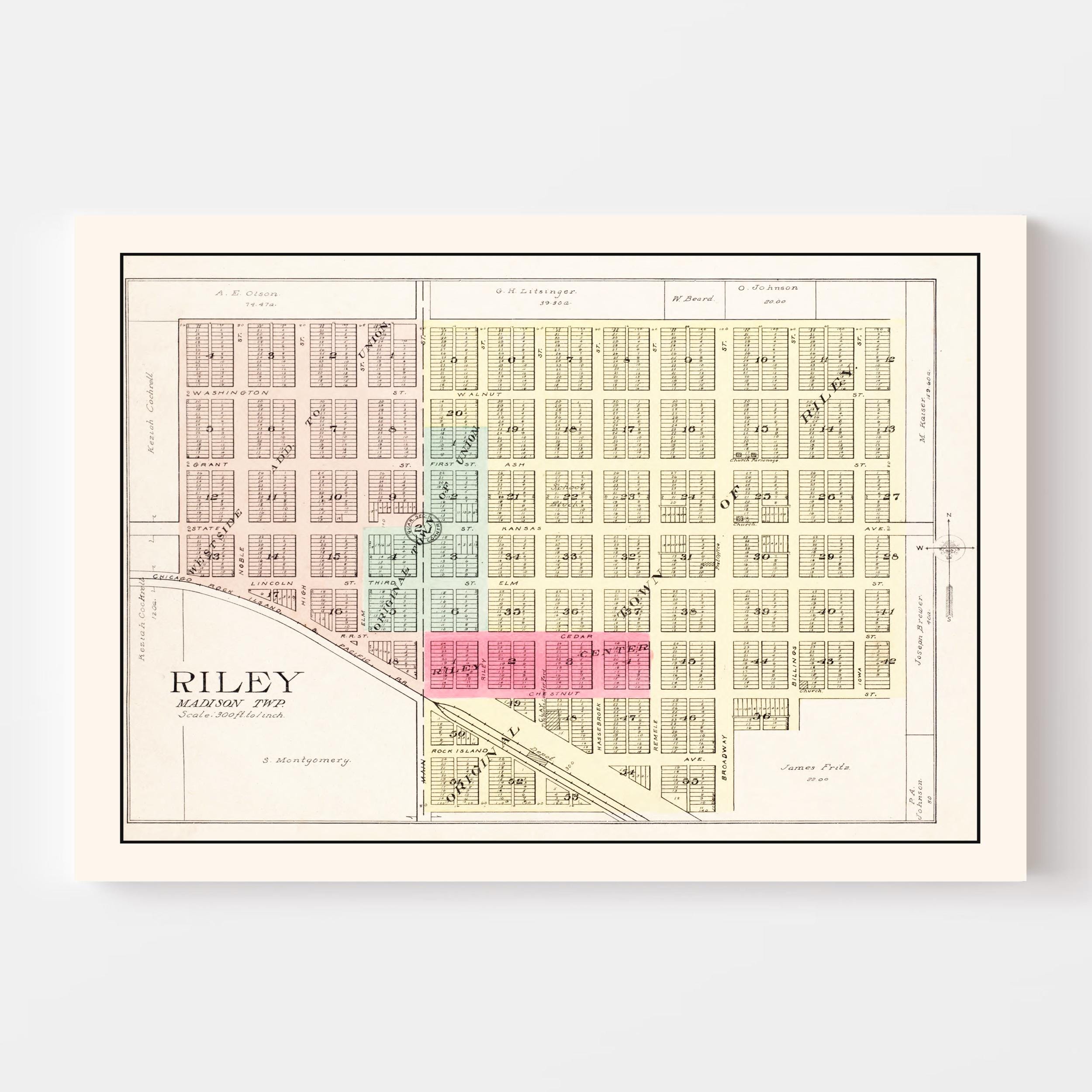 Map Riley Riley Map 1909, Vintage Riley Map, Old Riley Kansas Art, Wall Art Gift ...