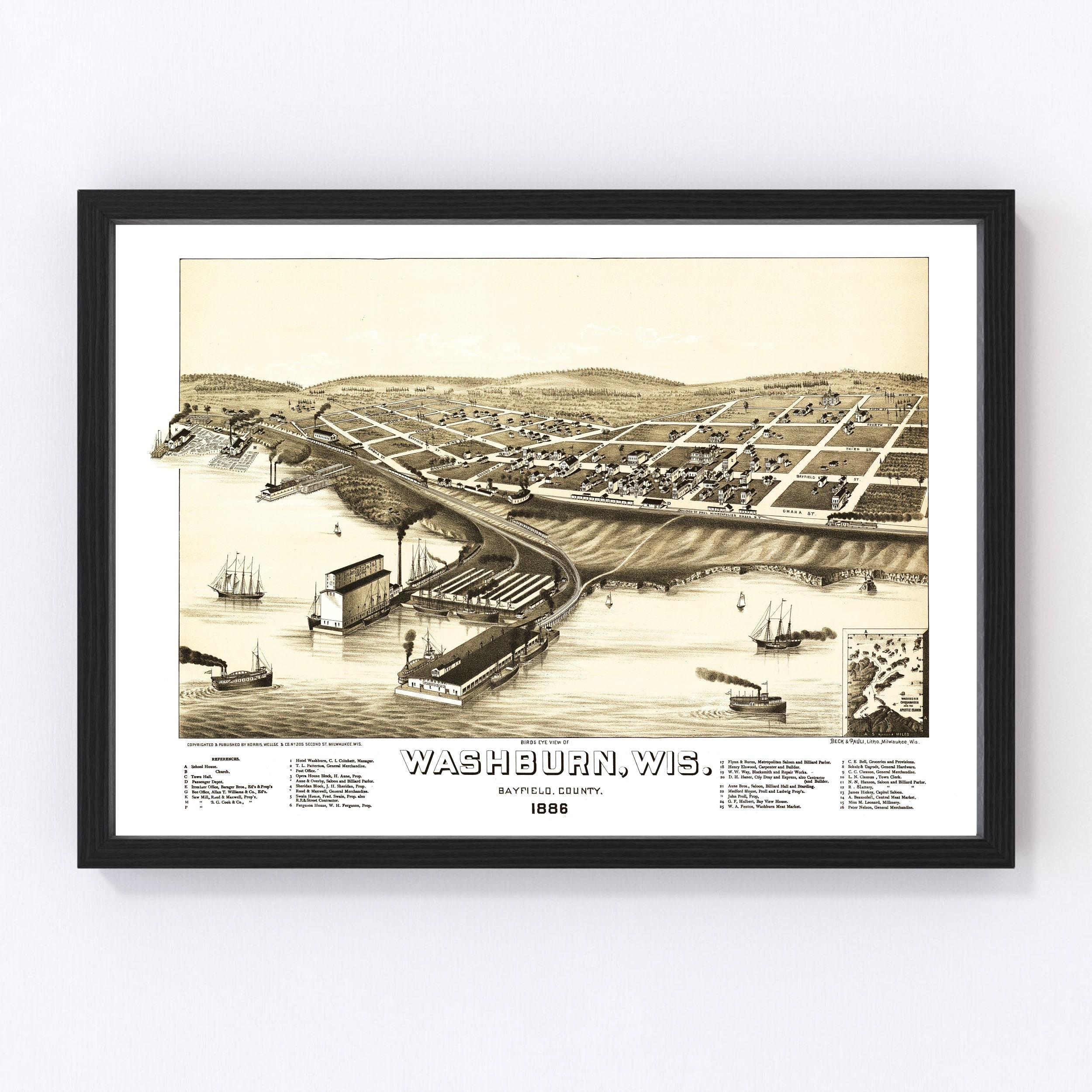 Washburn Map 1886 Old Map of Washburn Wisconsin Art Vintage Etsy