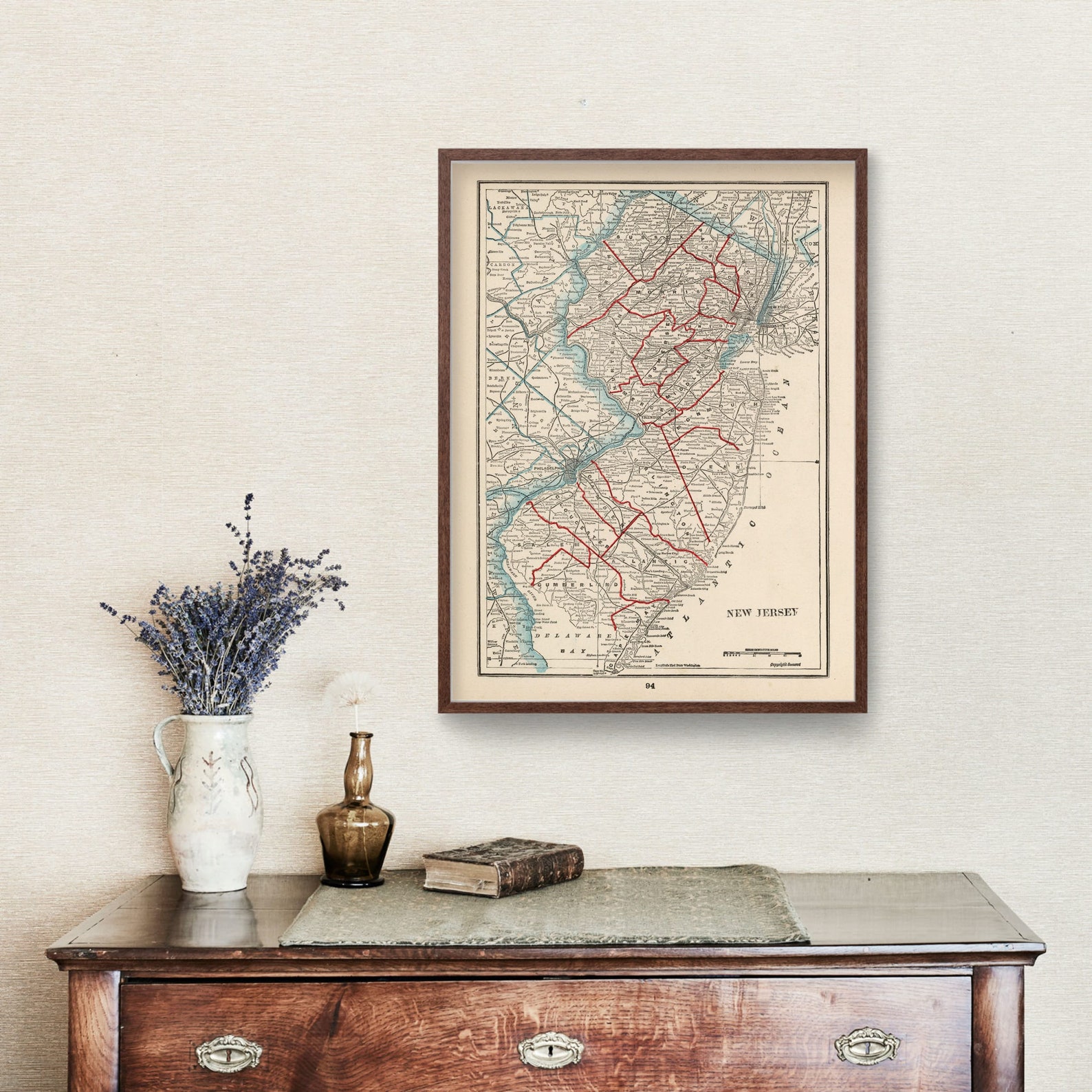 New Jersey Map 1893 - Old Map of New Jersey Art Vintage Print Framed ...