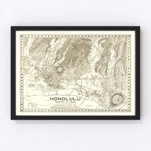 Honolulu Map 1922, Vintage Honolulu Map, Old Honolulu Hawaii Art, Wall Art Gift for Honolulu History Lovers Retro Decor