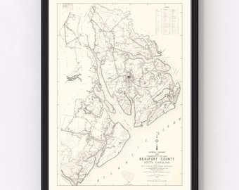 Beaufort County Map 1938, Vintage Beaufort County Map, Old Beaufort County South Carolina Art, Wall Art Gift for Beaufort County History Lov