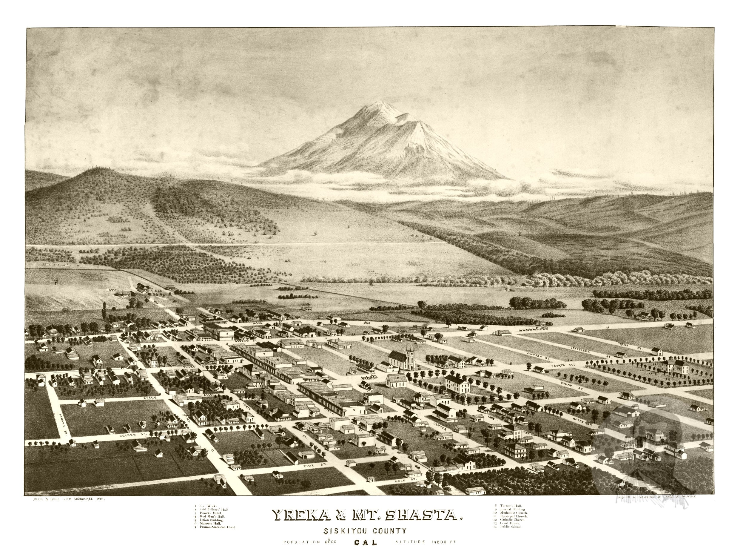 Yreka & Mt. Shasta, California Vintage Map From 1884 - Old