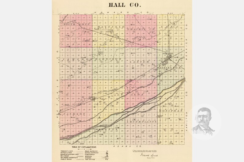 Vintage Hall County NE Map 1885 Old Nebraska Map Historical Etsy