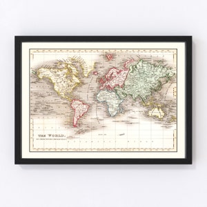 World Map 1832, Vintage World Map, Old World Art, Wall Art Gift for World History Lovers Retro Decor