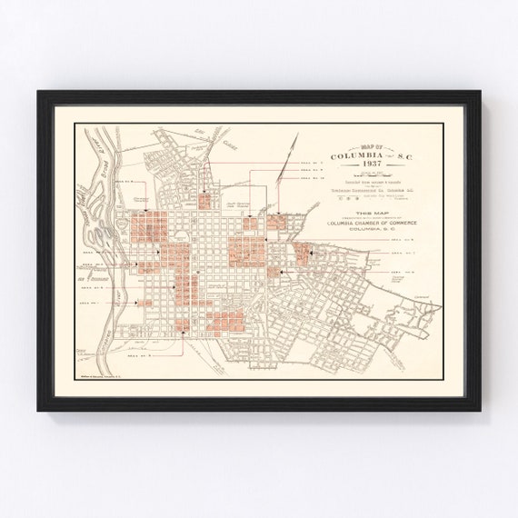 Columbia Map 1937, Vintage Columbia Map, Old Columbia South