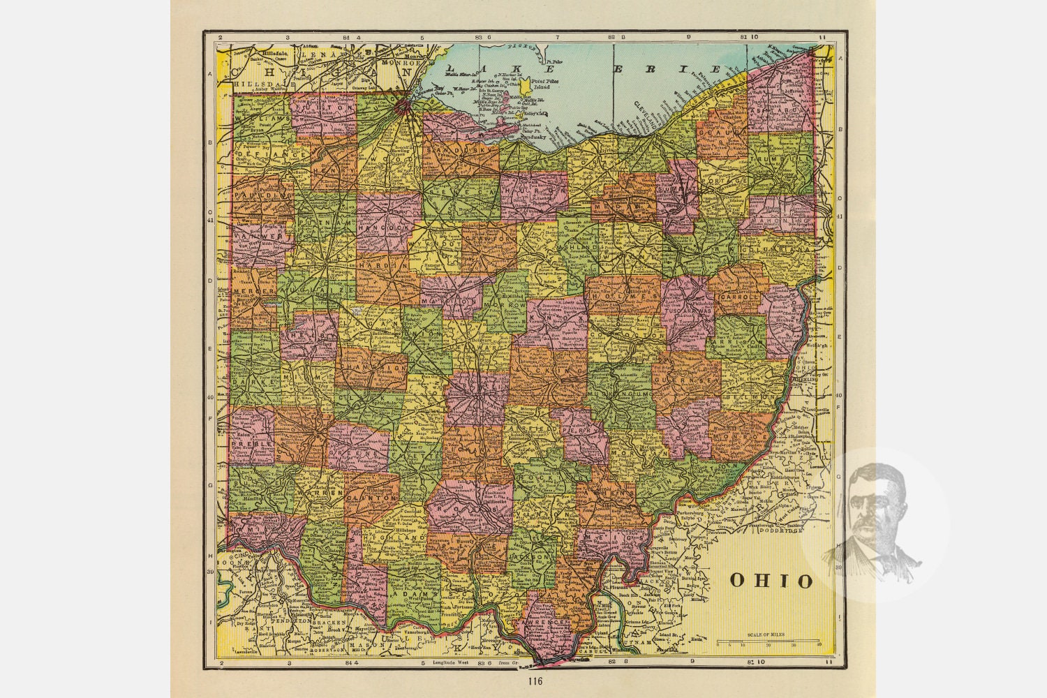 Vintage Ohio Map 1909 Old State Map of Ohio Historical Wall Etsy