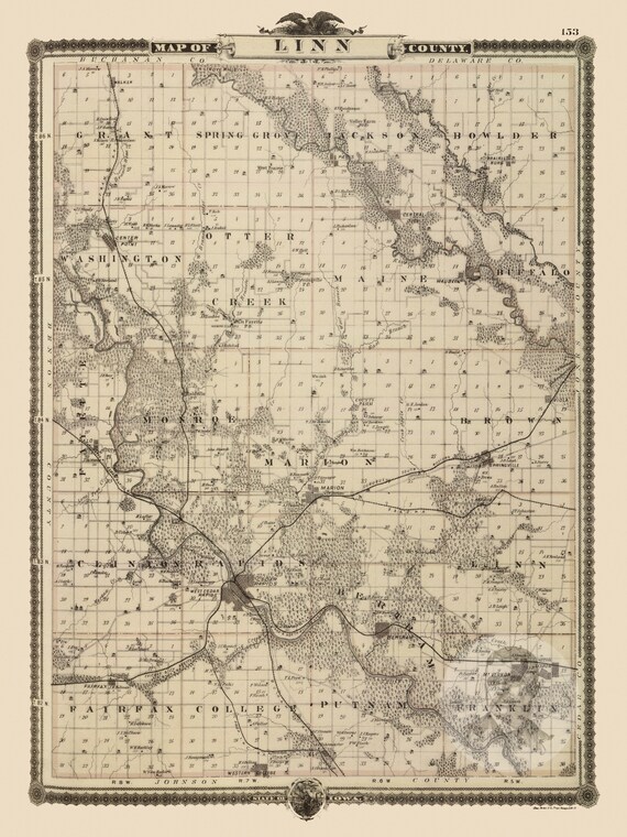 Linn County Iowa Map Linn County Iowa Vintage Map From 1875 Old County Map Art | Etsy Uk