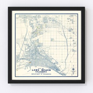 Long Beach Map 1935, Vintage Long Beach Map, Old Long Beach California Art, Wall Art Gift for Long Beach History Lovers Retro Decor