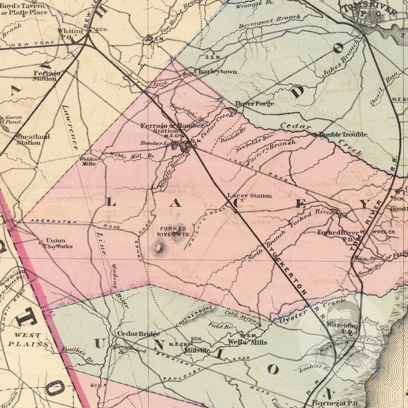 Ocean County New Jersey Vintage Map From 1872 Old County Etsy