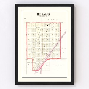 Richards Map 1903, Vintage Richards Map, Old Richards Missouri Art, Wall Art Gift for Richards History Lovers Retro Decor