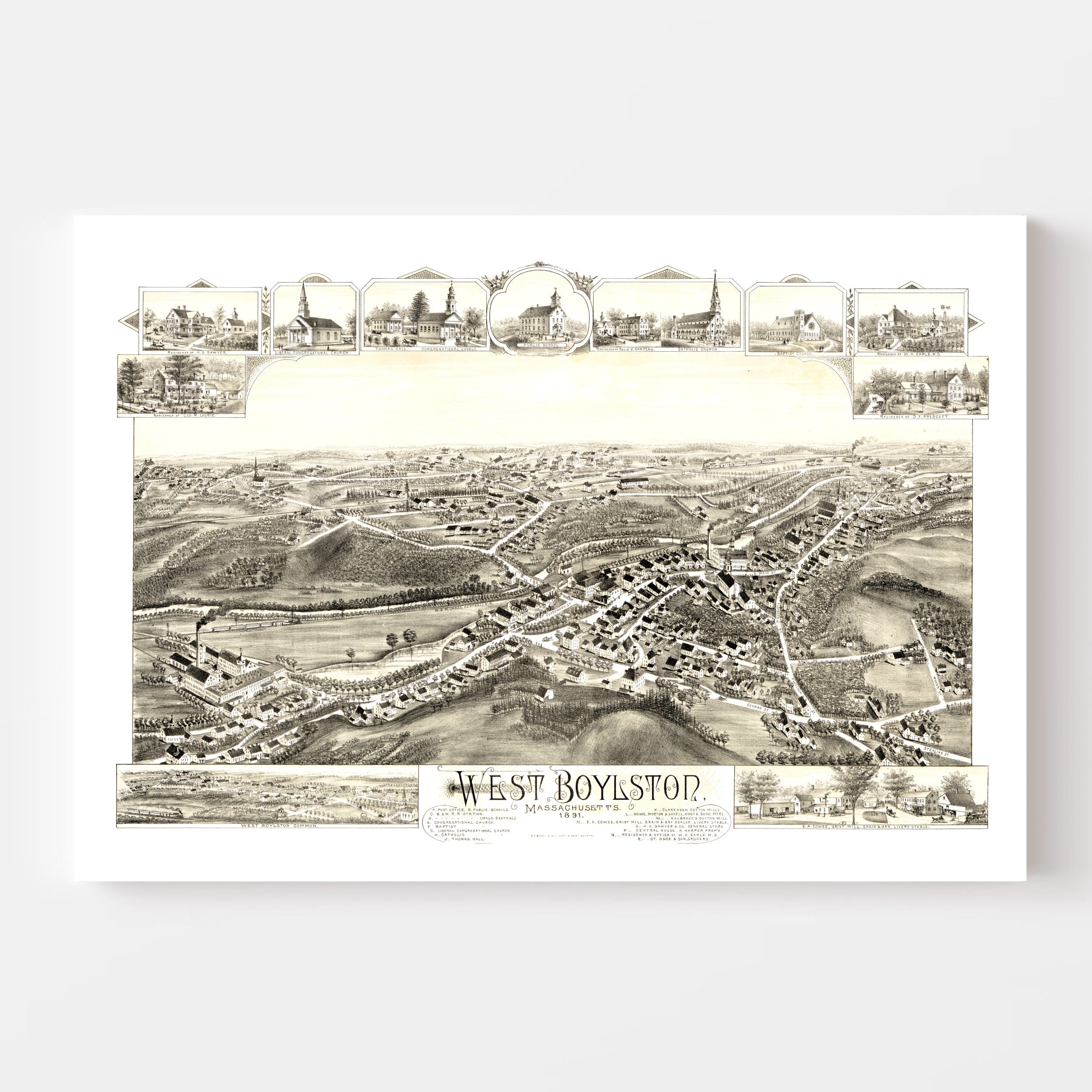 West Boylston Map 1891 Old Map of West Boylston Etsy Denmark