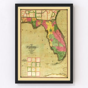 Florida Map 1829, Vintage Florida Map, Old Florida Art, Wall Art Gift for Florida History Lovers Retro Decor