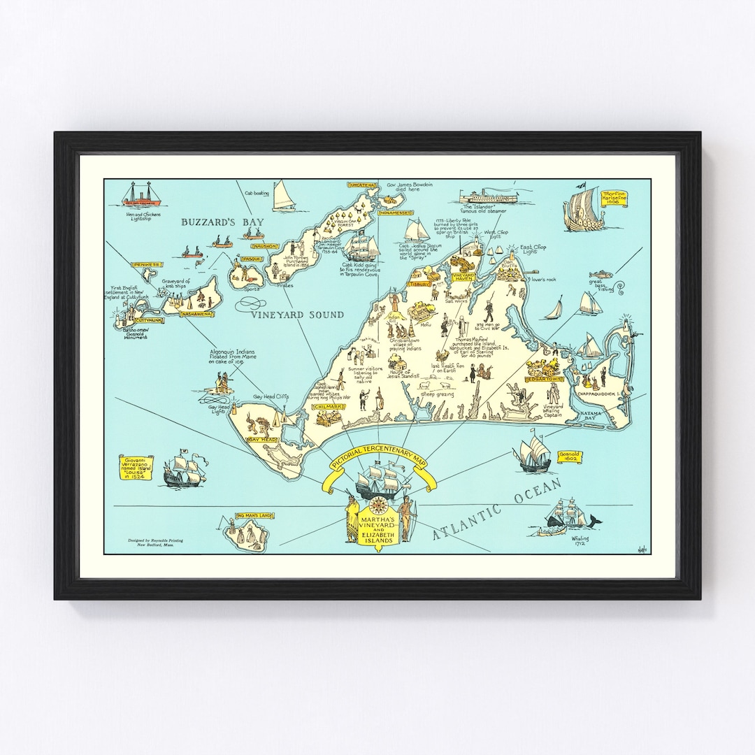 Old Martha's Vineyard Map 1930 Vintage Map of Martha's Vineyard Art