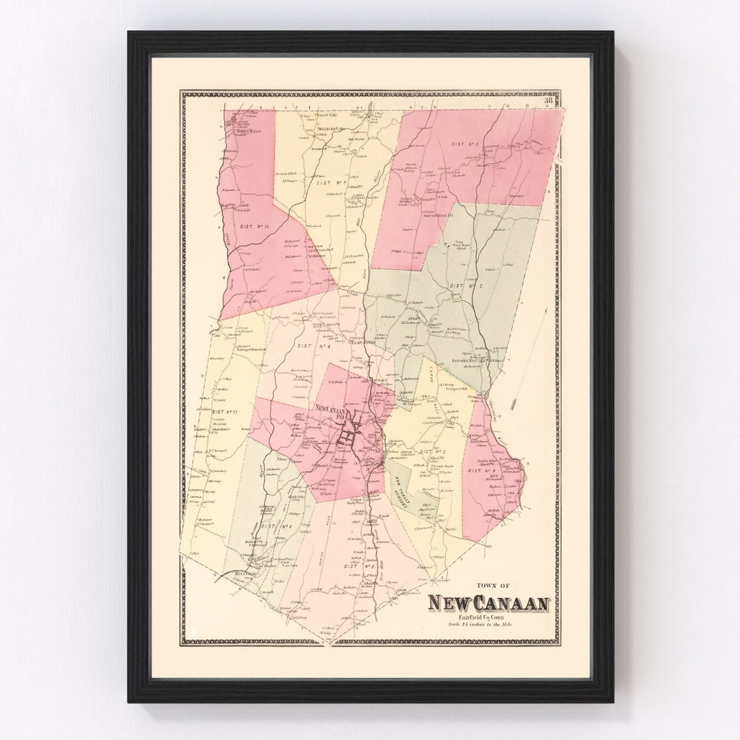 New Canaan Map 1867 Vintage New Canaan Map Old New Canaan Connecticut Il 80uk 