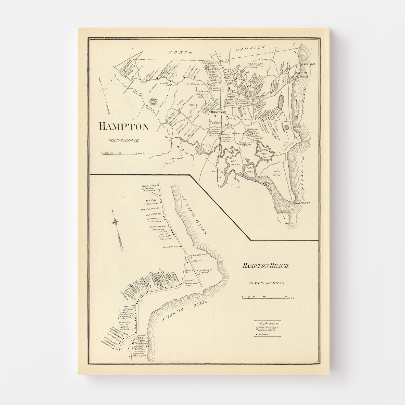 Hampton Map 1892 Old Map of Hampton New Hampshire Art Etsy