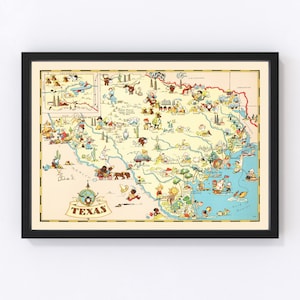 Texas Map 1935, Vintage Texas Map, Old Texas Art, Wall Art Gift for Texas History Lovers Retro Decor