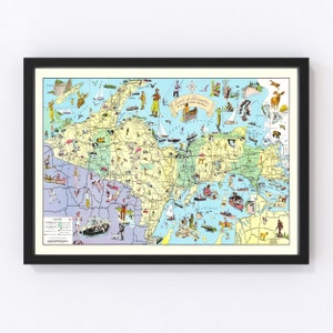 Upper Peninsula of Michigan Map 1935 - Old Map of Upper Peninsula of Michigan Art Vintage Print Framed Wall Art Canvas Portrait History