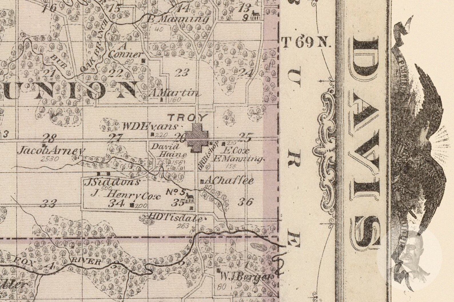 Vintage Davis County IA Map 1875 Old Iowa Map Historical Etsy
