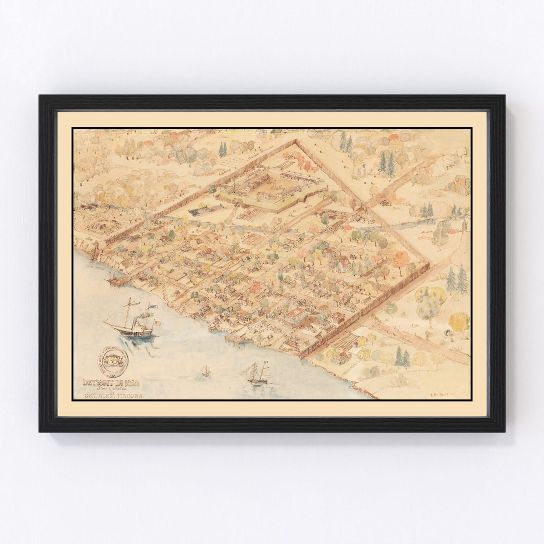 Detroit Map 1818 - Old Map of Detroit Michigan Art Vintage Print Framed ...