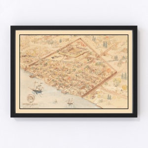 Detroit Map 1818 - Old Map of Detroit Michigan Art Vintage Print Framed Canvas Portrait History Genealogy Farmhouse Décor