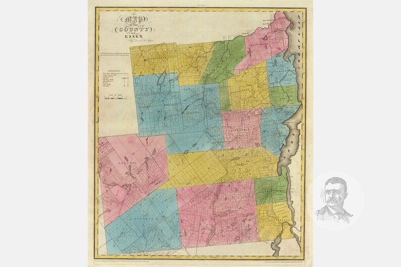 Vintage Essex County NY Map 1829 Old New York Map Etsy