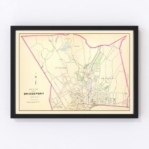 Bridgeport Map 1893, Vintage Bridgeport Map, Old Bridgeport Connecticut Art, Wall Art Gift for Bridgeport History Lovers Retro Decor