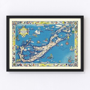 Bermuda Islands Map 1930 - Old Map of Bermuda Islands Bermuda Art Vintage Print Framed Wall Art Canvas Portrait  History Genealogy