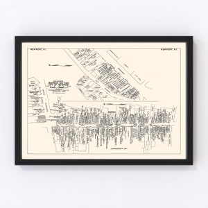 Newport Map 1946 - Old Map of Newport Business Section Rhode Island Art Vintage Print Framed Canvas Portrait History Genealogy Farmhouse