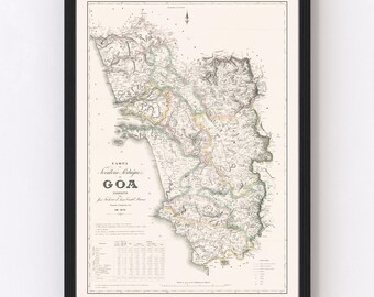 Goa, India Map 1878, Vintage Goa, India Map, Old Goa, India Art, Wall Art Gift for Goa, India History Lovers Retro Decor