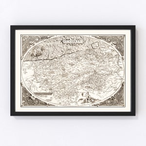 Belgium Map 1570, Vintage Belgium Map, Old Belgium Art, Wall Art Gift for Belgium History Lovers Retro Decor