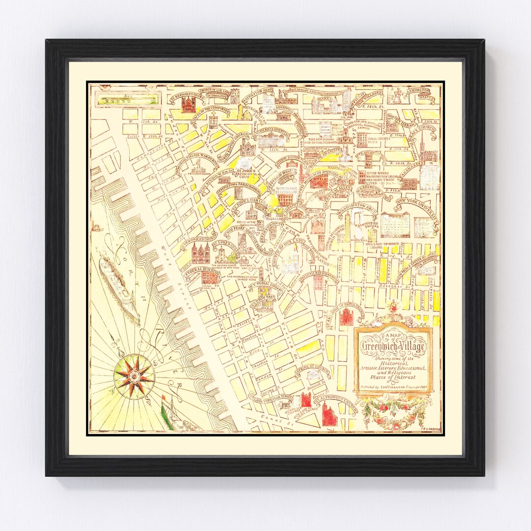 Greenwich Village Map 1934 - Old Map of Greenwich Village New York Art ...