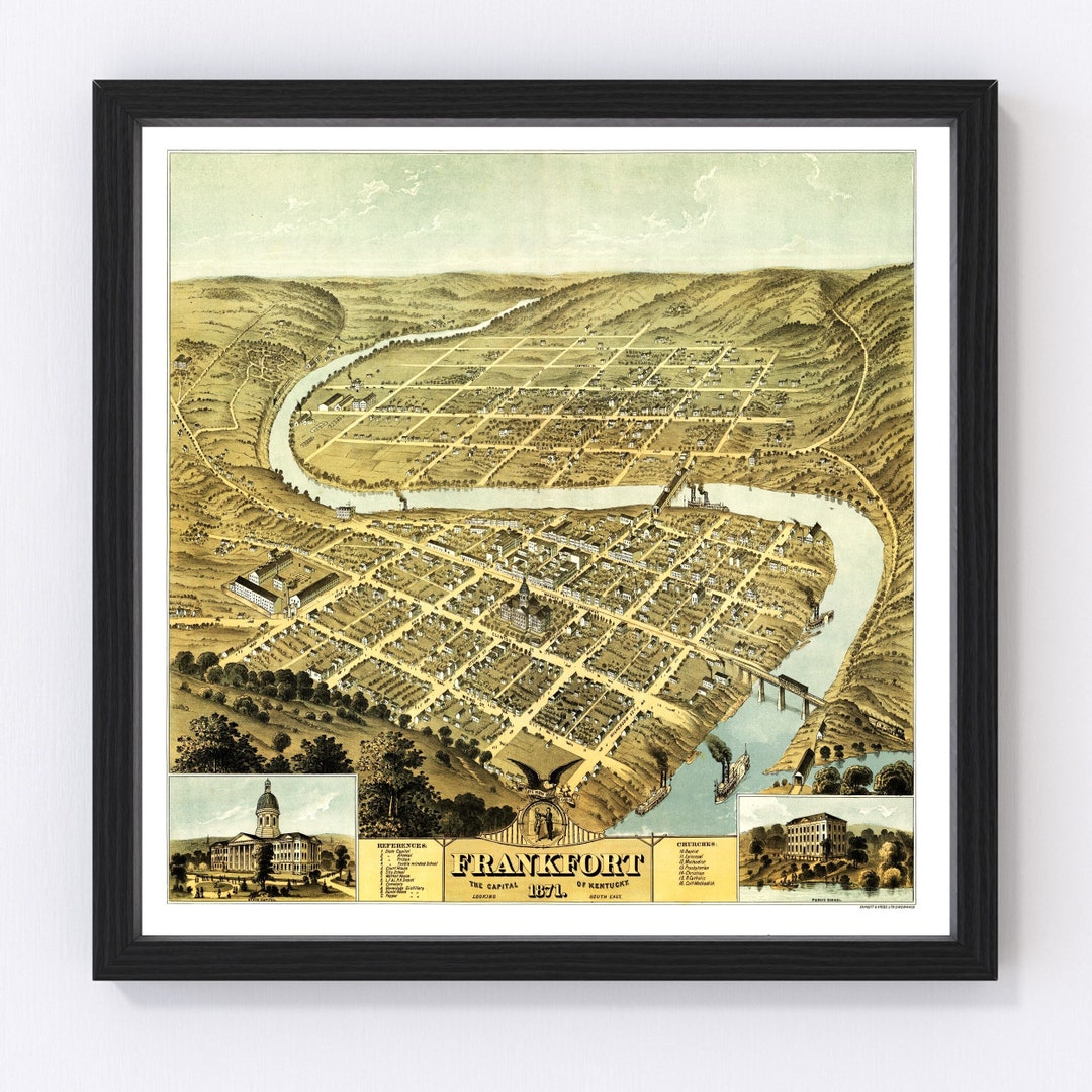 Frankfort Map 1871 Old Map of Frankfort Kentucky Art Vintage Print
