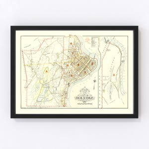 Holyoke Map 1911, Vintage Holyoke Map, Old Holyoke Massachusetts Art, Wall Art Gift for Holyoke History Lovers Retro Decor